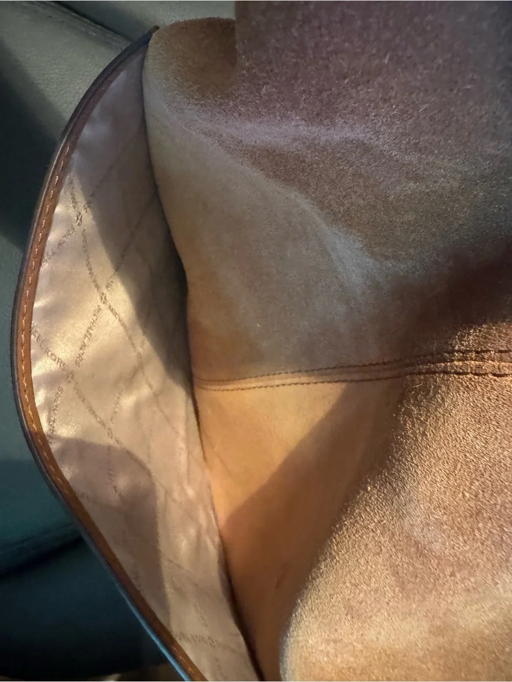 Michael Kors Christina Large Suede Shoulder Bag in Luggage Color (warm brown)